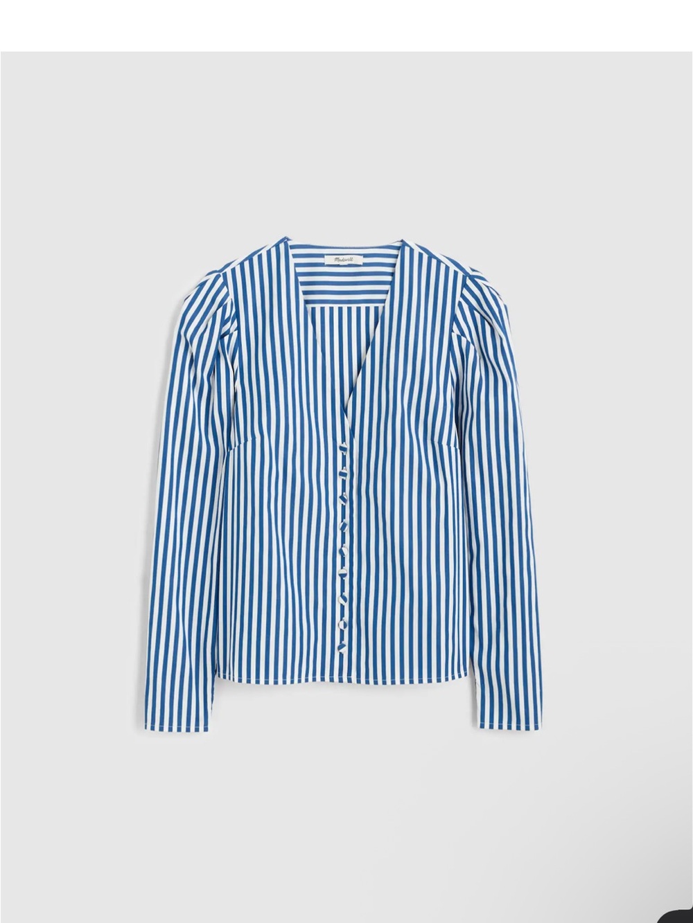 Madewell Blue and White Vertical Stripe Stacked Button-Down V-Neck Top NZ420 XXS